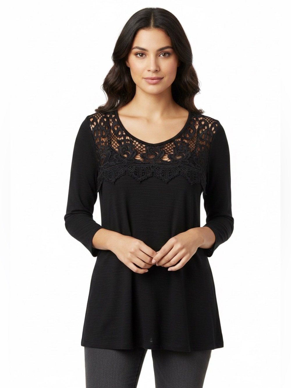Status by Chenault Women's Black Long Sleeve Lace Crochet Blouse Top Size XL